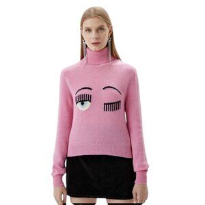 CHIARA FERRAGNI 100% Merino Wool Pink Turtleneck Sweater Made in Italy XS NWOT